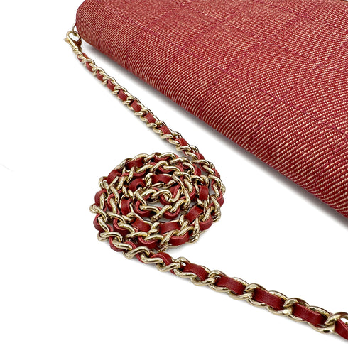 CHANEL VINTAGE CHOCOLATE BAR CHAIN SHOULDER BAG RED DENIM 90279008 - PURPOSE