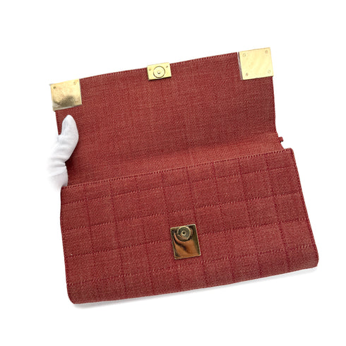 CHANEL VINTAGE CHOCOLATE BAR CHAIN SHOULDER BAG RED DENIM 90279008 - PURPOSE