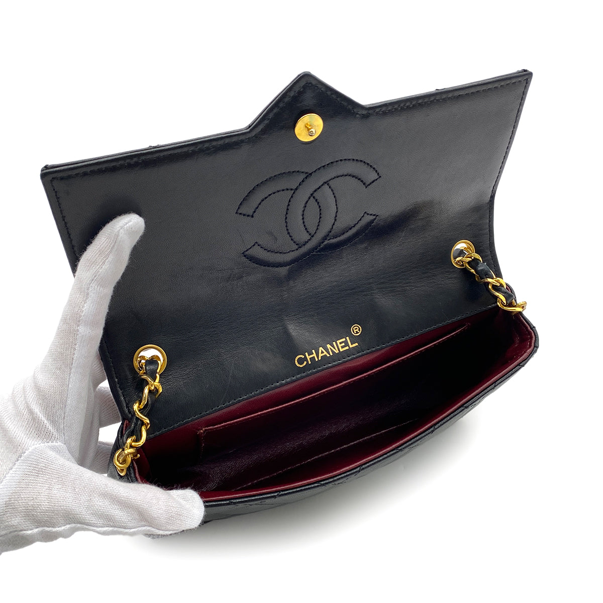 CHANEL VINTAGE MATELASSE BIG COCO CHAIN SHOULDER BAG BLACK LAMB SKIN 90279010