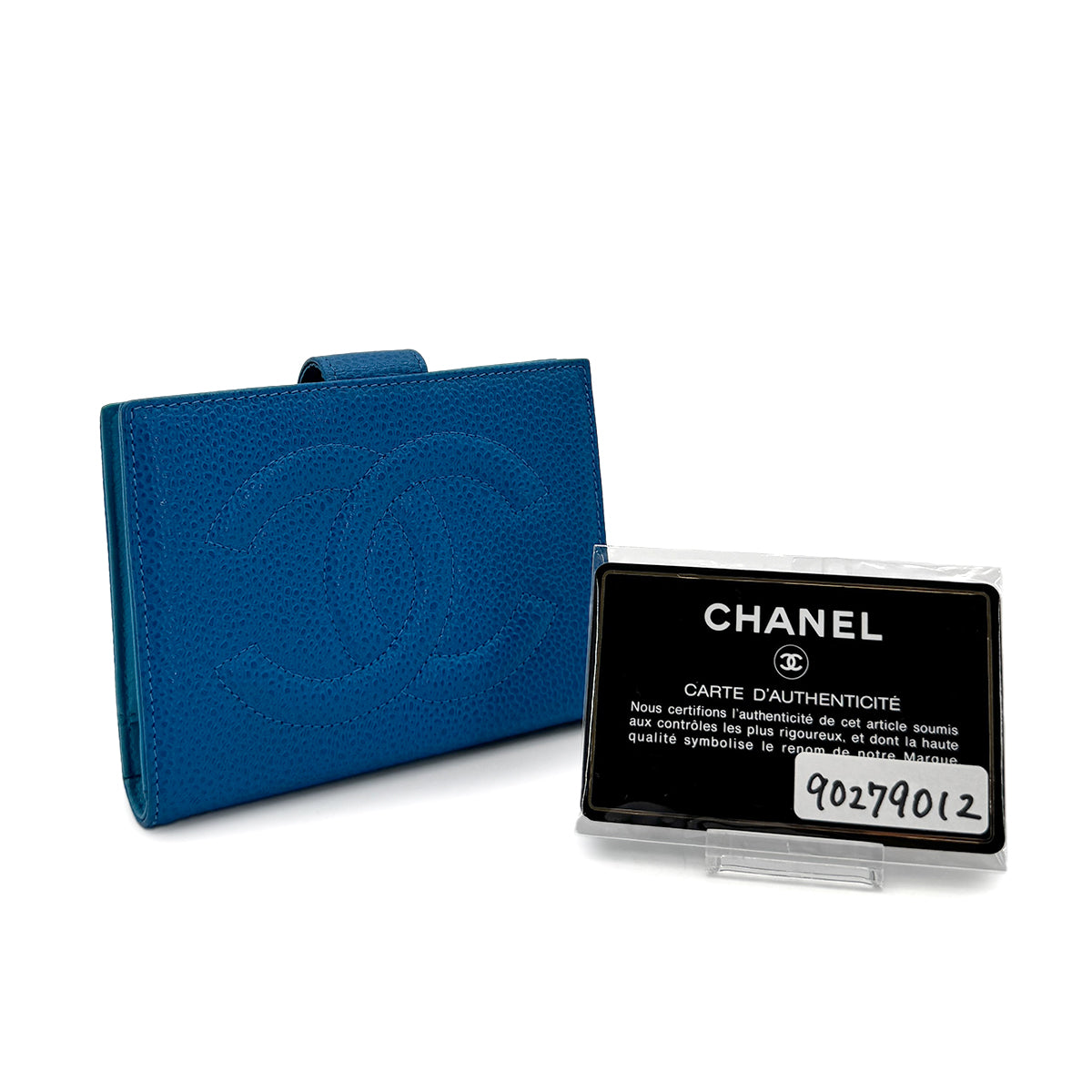 CHANEL VINTAGE BIFOLD COMPACT WALLET BLUE CAVIAR SKIN 90279012