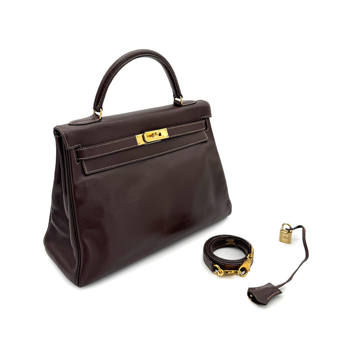 HERMES KELLY 32 RETOURNE HAVANNE GULLIVER HAND SHOULDER BAG 〇Z GHW 90279587