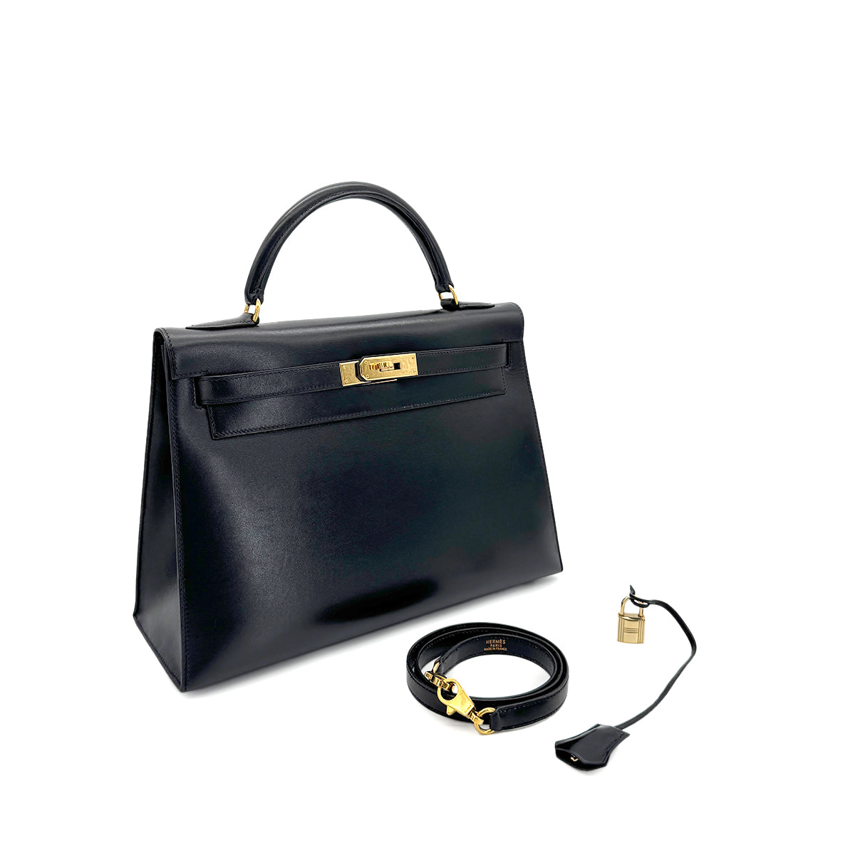 HERMES KELLY 32 SELLIER BLACK BOXCALF HAND SHOULDER BAG 〇A GHW 90279589