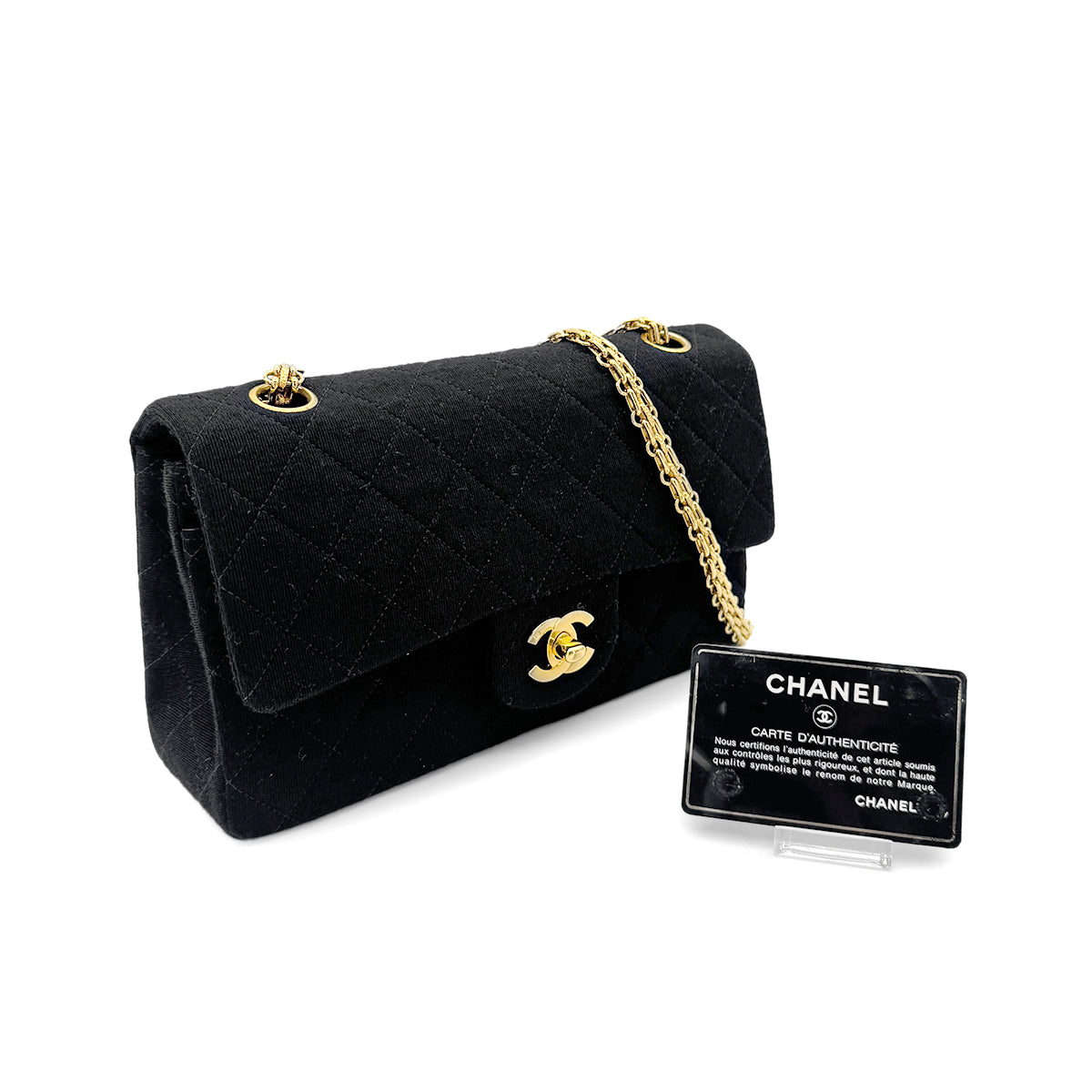 CHANEL VINTAGE MATELASSE SMALL CHAIN SHOULDER BAG BLACK COTTON JERSEY 90279592