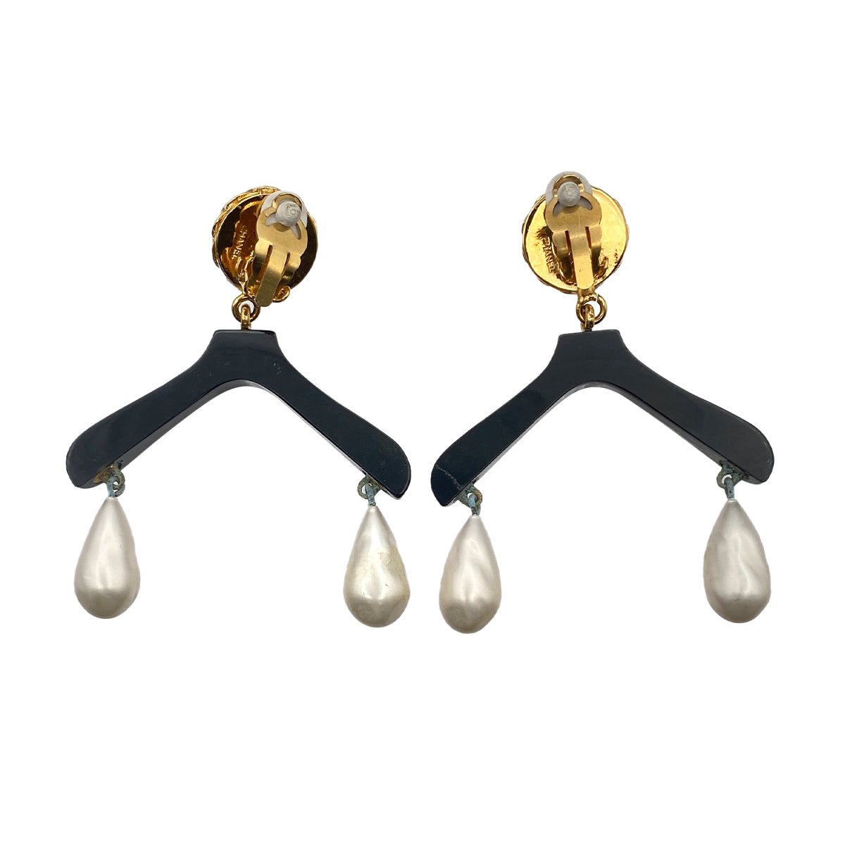 CHANEL VINTAGE EARRINGS HANGER MOTIF COCO MARK FAUX PEARL ACCESSORY 90279606