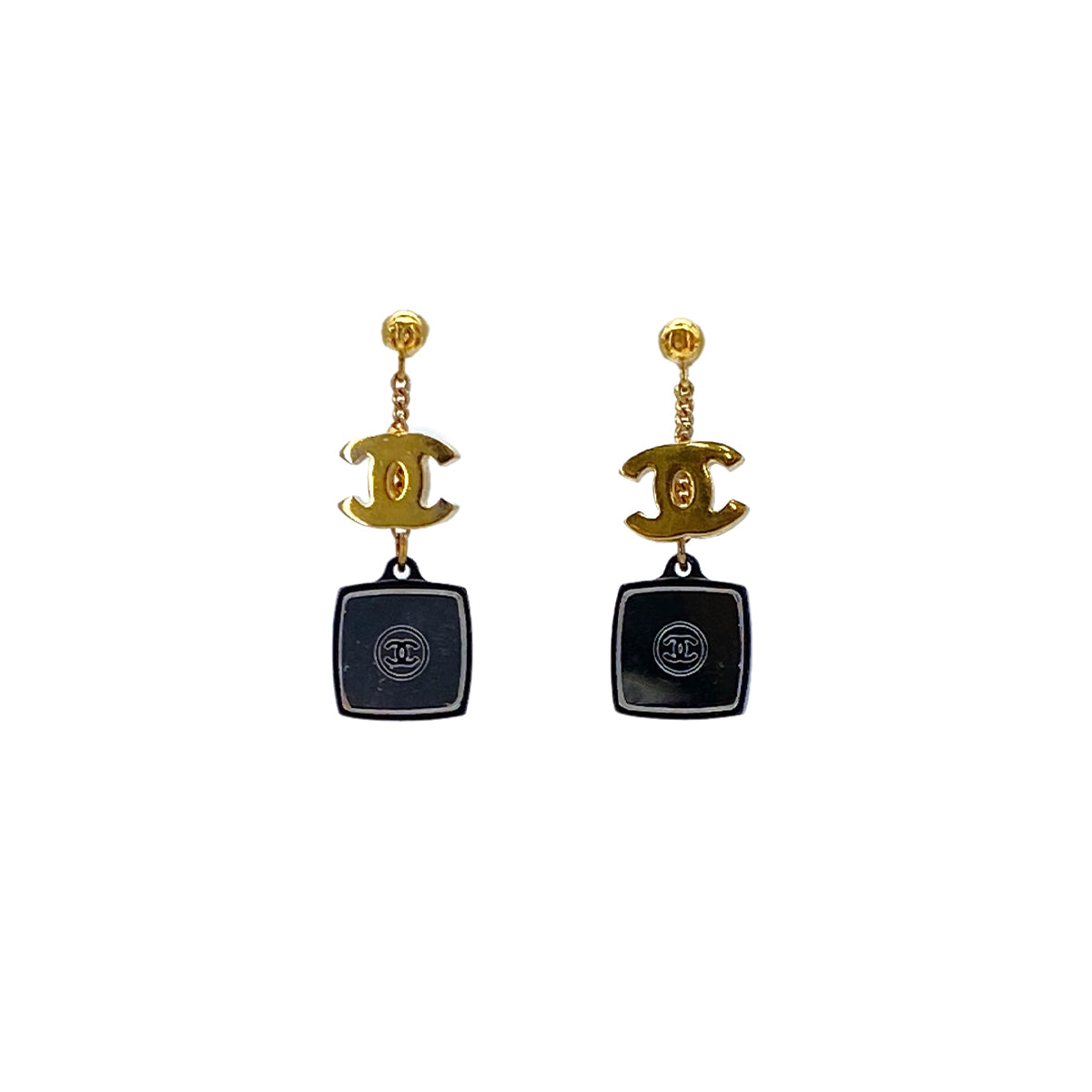 CHANEL EARRINGS COCOMARK DICE COLOR STONE BLACK GOLD ACCESSORY 04A 90279608