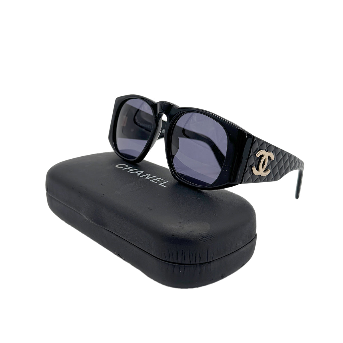 CHANEL VINTAGE SUNGLASSES COCOMARK MATELASSE BLACK EYEWEAR 90279621