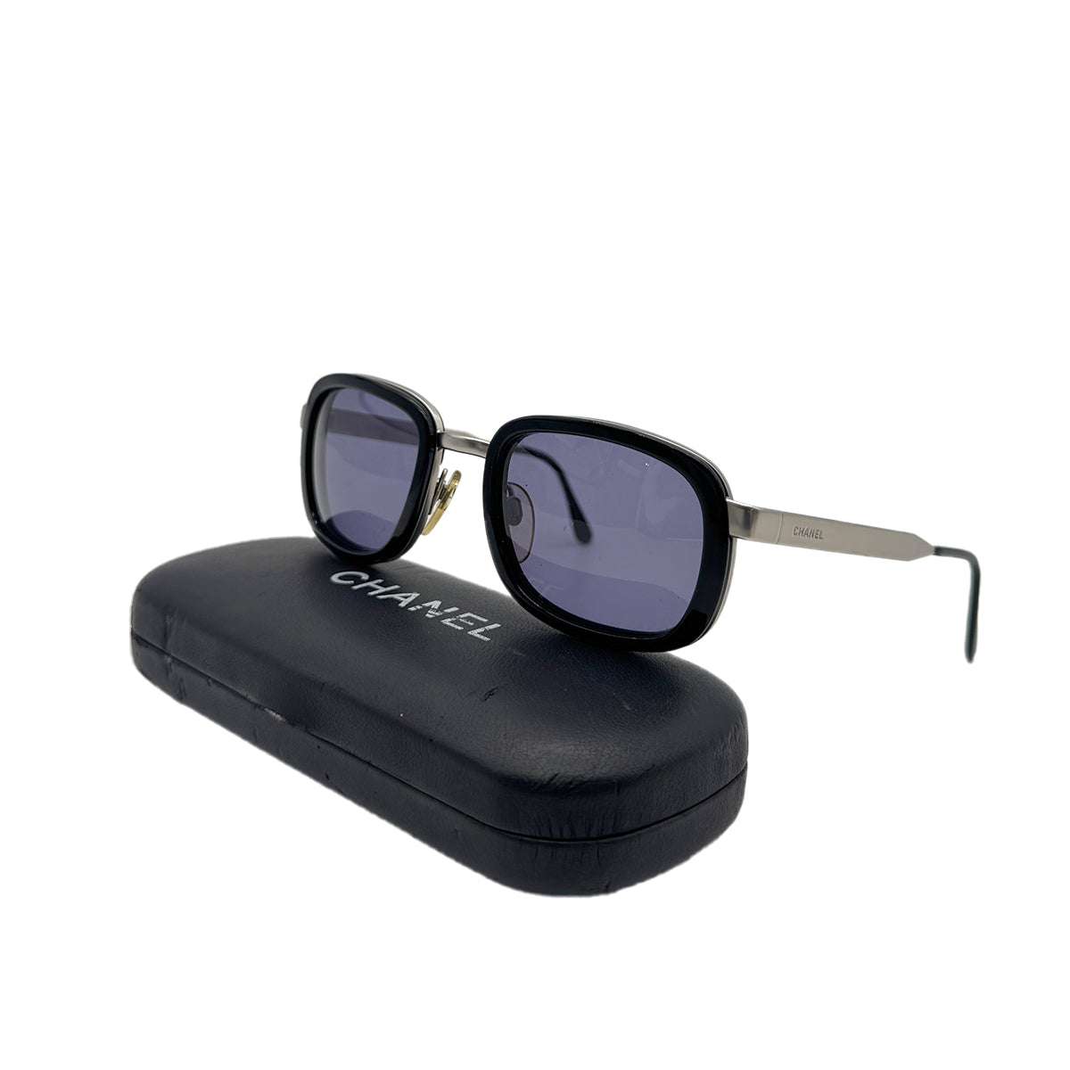 CHANEL VINTAGE SUNGLASSES LOGO BLACK SILVER EYEWEAR 90279622