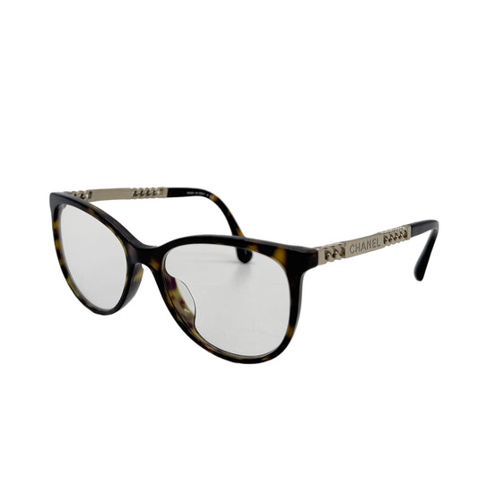 CHANEL GLASSES LOGO TORTOISESHELL CHAIN GOLD BROWN EYEWEAR 90279623