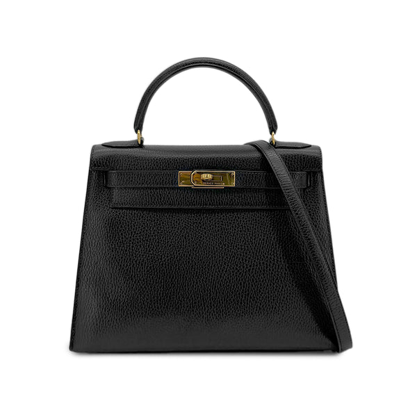 HERMES KELLY 28 SELLIER BLACK ARDENNES HAND SHOULDER BAG 〇Y GHW 90279720