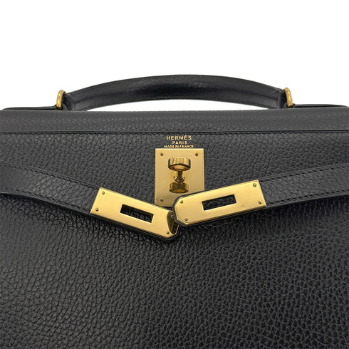 HERMES KELLY 28 SELLIER BLACK ARDENNES HAND SHOULDER BAG 〇Y GHW 90279720