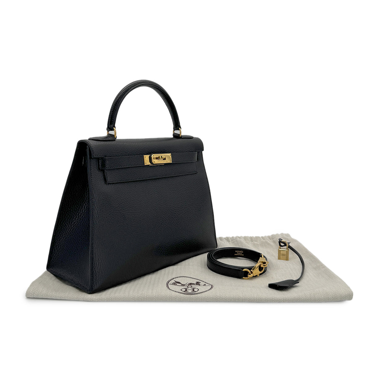 HERMES KELLY 28 SELLIER BLACK ARDENNES HAND SHOULDER BAG 〇Y SHW 90279720