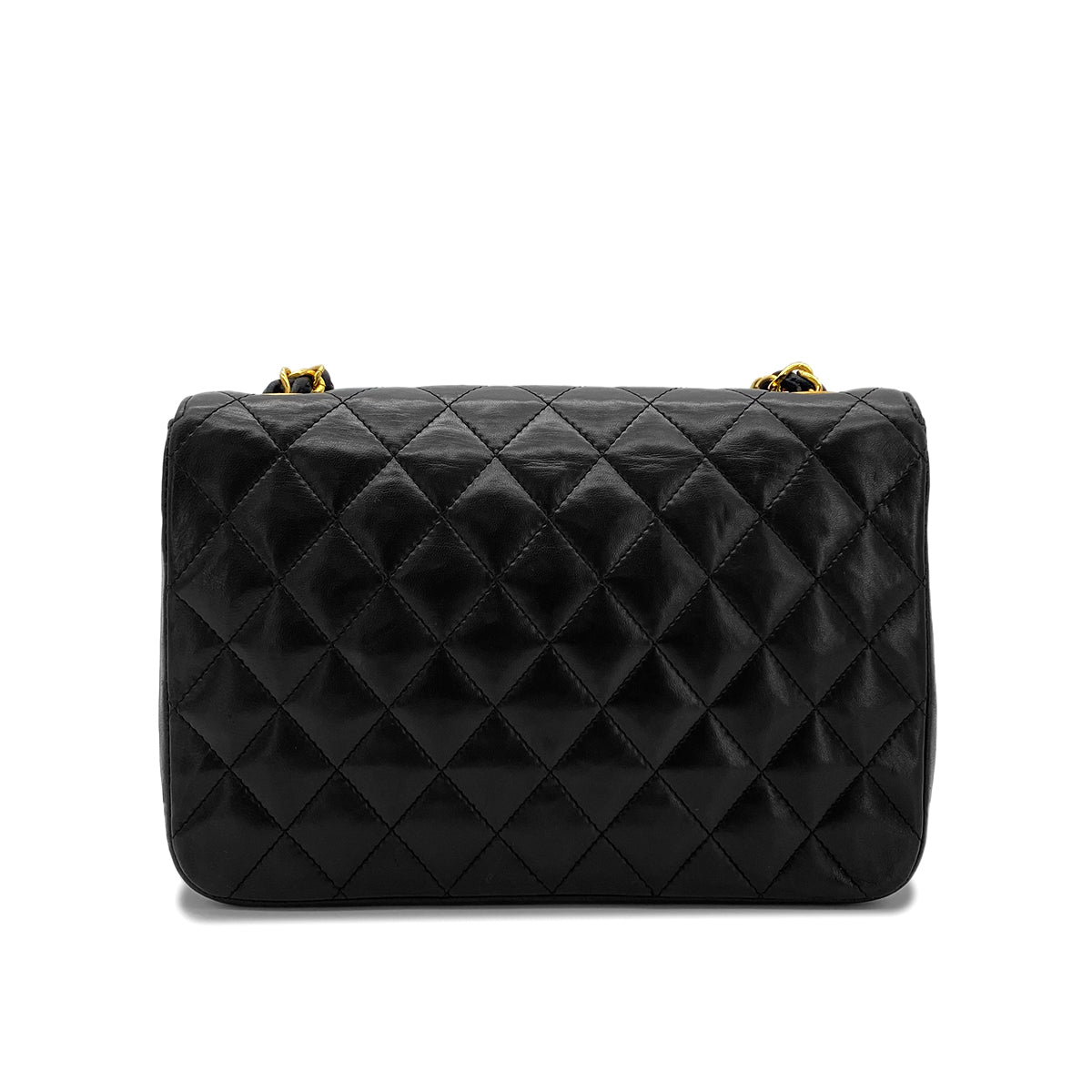 CHANEL VINTAGE MATELASSE HALF MOON CHAIN SHOULDER BAG BLACK LAMB SKIN 90279732
