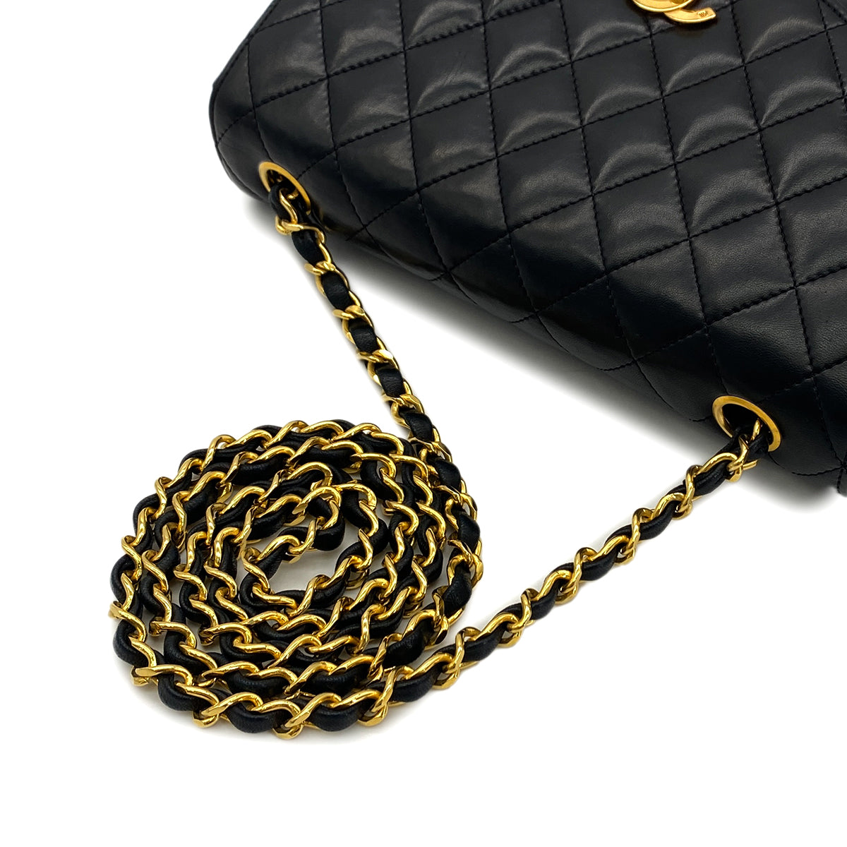 CHANEL VINTAGE MATELASSE HALF MOON CHAIN SHOULDER BAG BLACK LAMB SKIN 90279732