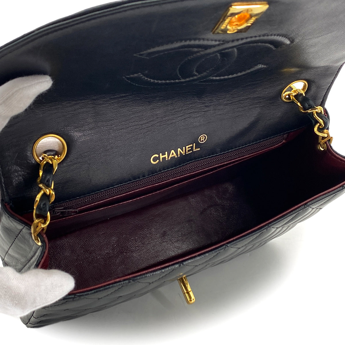 CHANEL VINTAGE MATELASSE HALF MOON CHAIN SHOULDER BAG BLACK LAMB SKIN 90279732