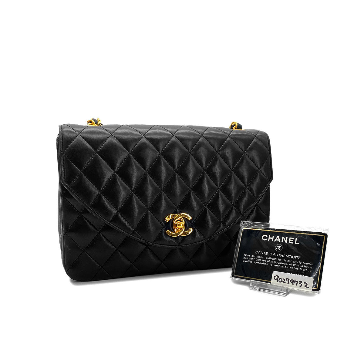 CHANEL VINTAGE MATELASSE HALF MOON CHAIN SHOULDER BAG BLACK LAMB SKIN 90279732