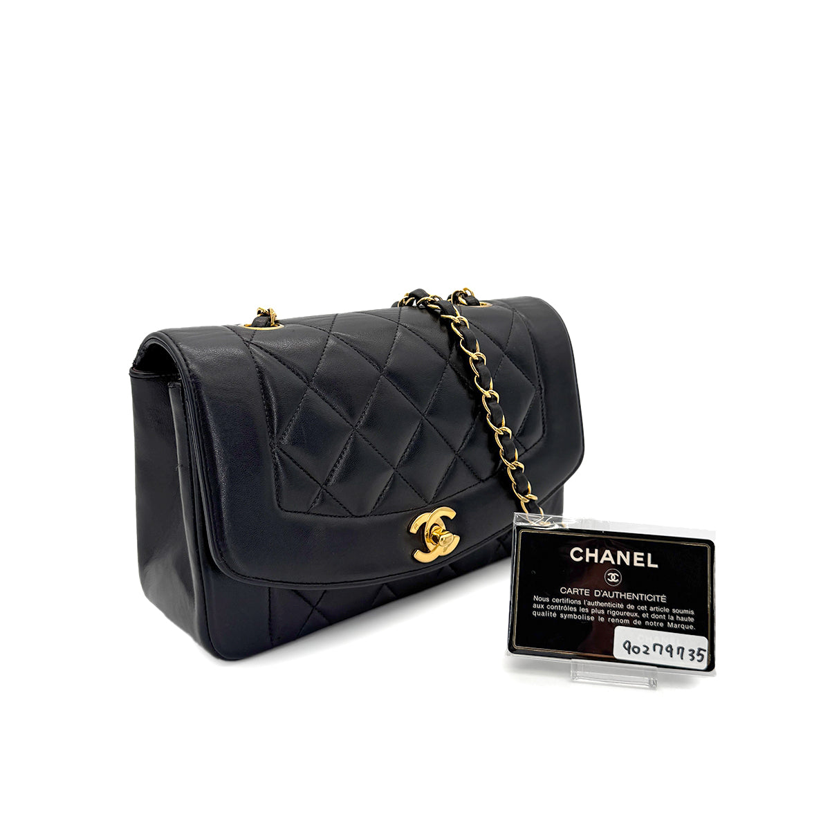 CHANEL VINTAGE DIANA SMALL CHAIN SHOULDER BAG BLACK LAMB SKIN 90279735
