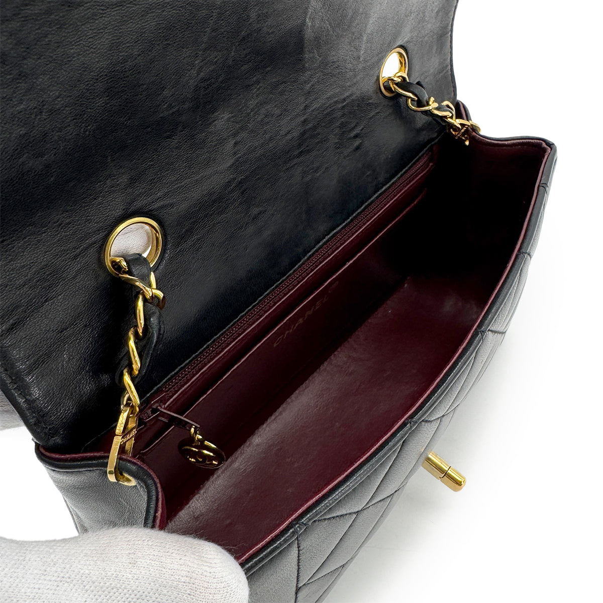 CHANEL VINTAGE DIANA SMALL CHAIN SHOULDER BAG BLACK LAMB SKIN 90279736