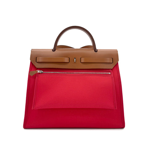 HERMES HER BAG ZIP PM 31 BOUGAINVILLIER FAUVE VACHE HUNTER TOILE OFFICIER TOTE SHOULDER BAG C 90279780