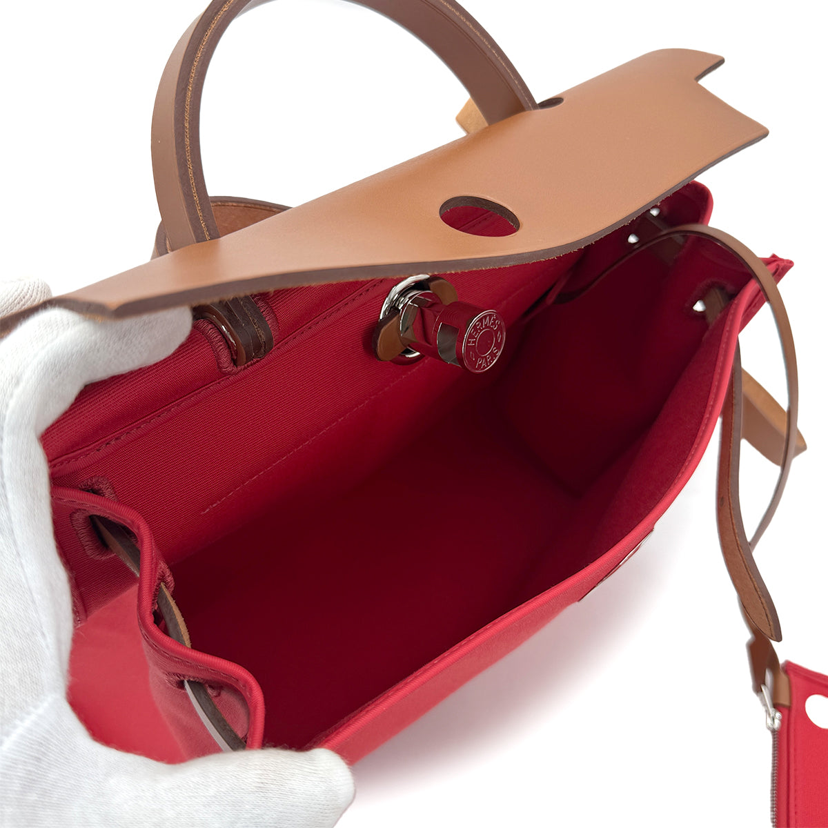 HERMES HER BAG ZIP PM 31 BOUGAINVILLIER FAUVE VACHE HUNTER TOILE OFFICIER TOTE SHOULDER BAG C 90279780