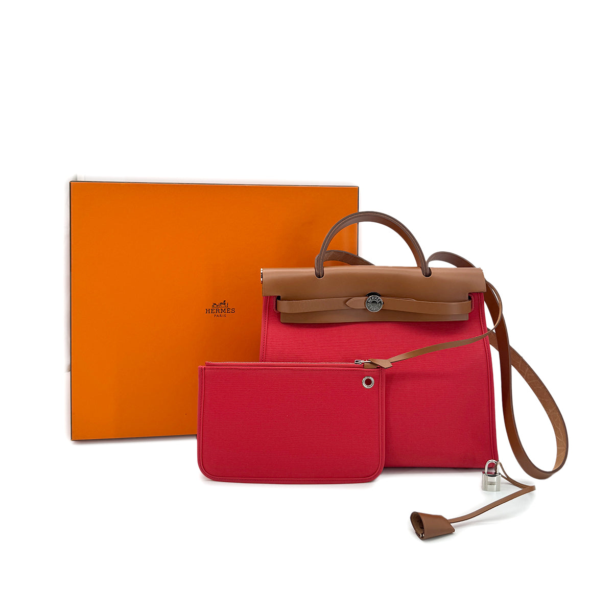 HERMES HER BAG ZIP PM 31 BOUGAINVILLIER FAUVE VACHE HUNTER TOILE OFFICIER TOTE SHOULDER BAG C 90279780