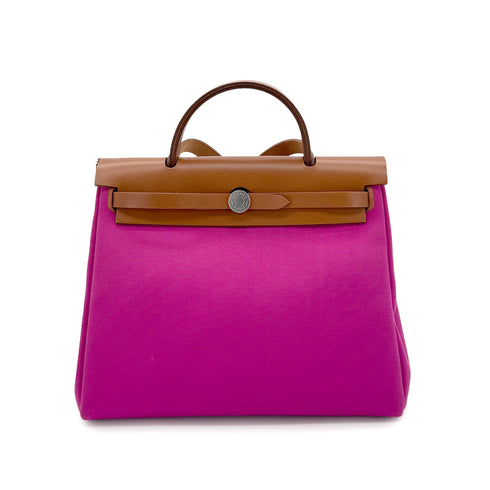 HERMES HER BAG ZIP PM 31 FAUVE MAGNOLIA VACHE HUNTER TOILE OFFICIER TOTE SHOULDER BAG Y 90279781