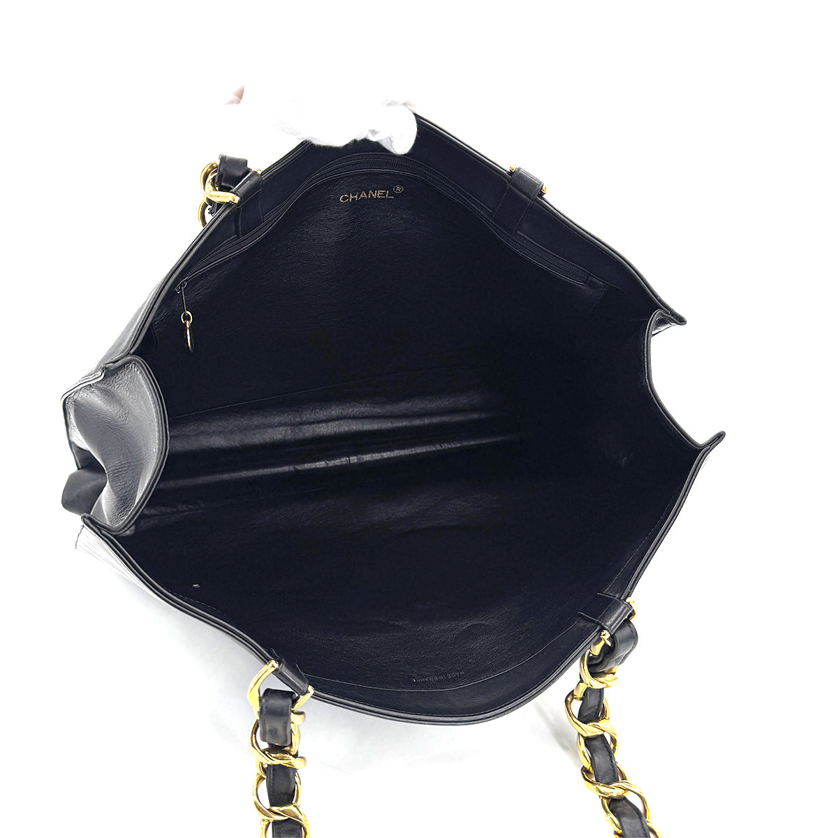 CHANEL VINTAGE BIGCOCO CHAIN TOTE BAG BLACK LAMB SKIN 90279792