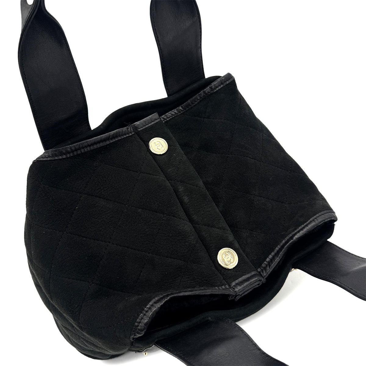 CHANEL VINTAGE COCOMARK MOUTON HAND BAG BLACK SUEDE LEATHER 90279796