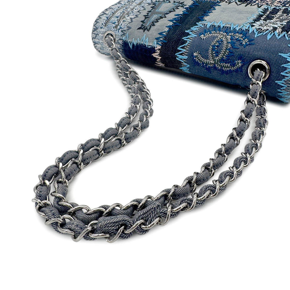 CHANEL CHAIN SHOULDER BAG PATCHWORK BLUE DENIM 90279797