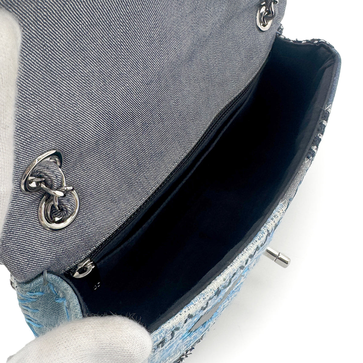 CHANEL CHAIN SHOULDER BAG PATCHWORK BLUE DENIM 90279797