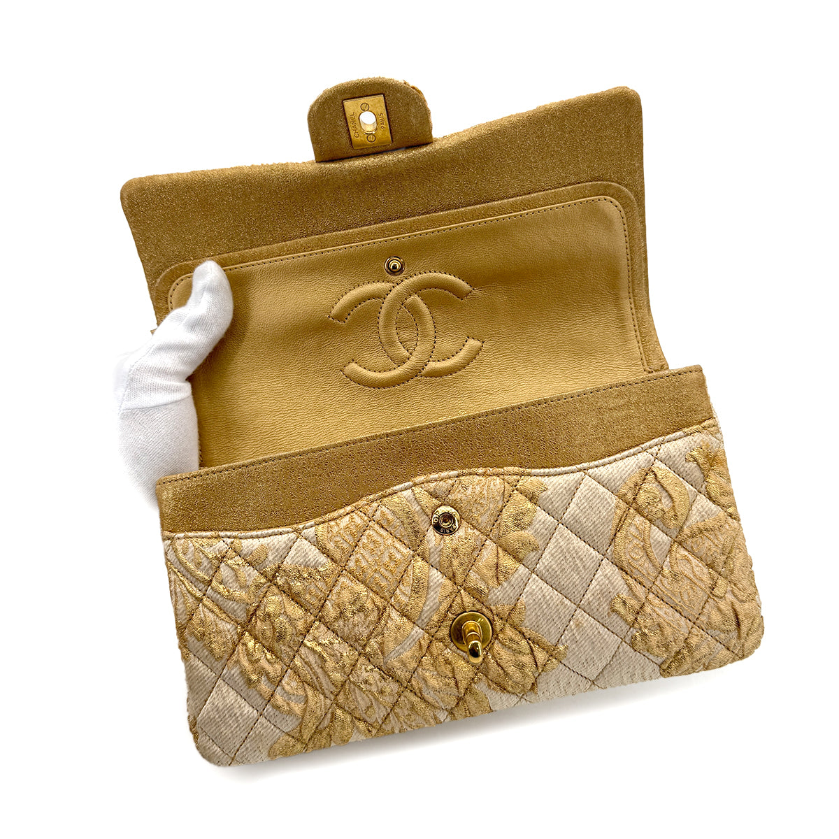 CHANEL MATELASSE CHAIN SHOULDER BAG GOLD JACQUARD 90279800