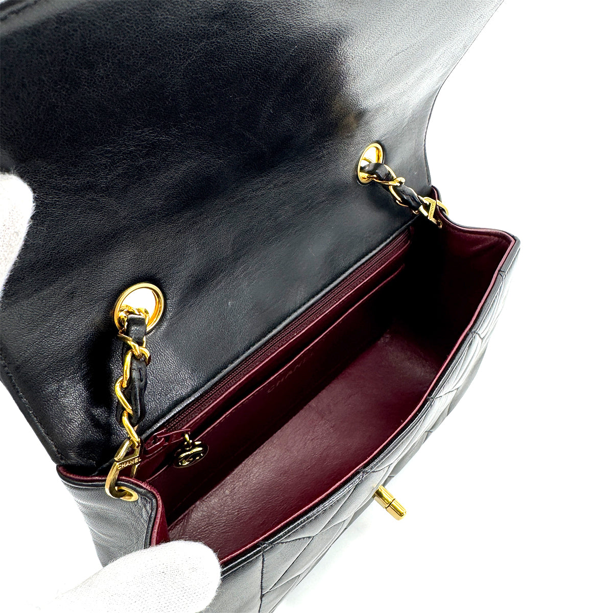 CHANEL VINTAGE DIANA SMALL CHAIN SHOULDER BAG BLACK LAMB SKIN 90279801