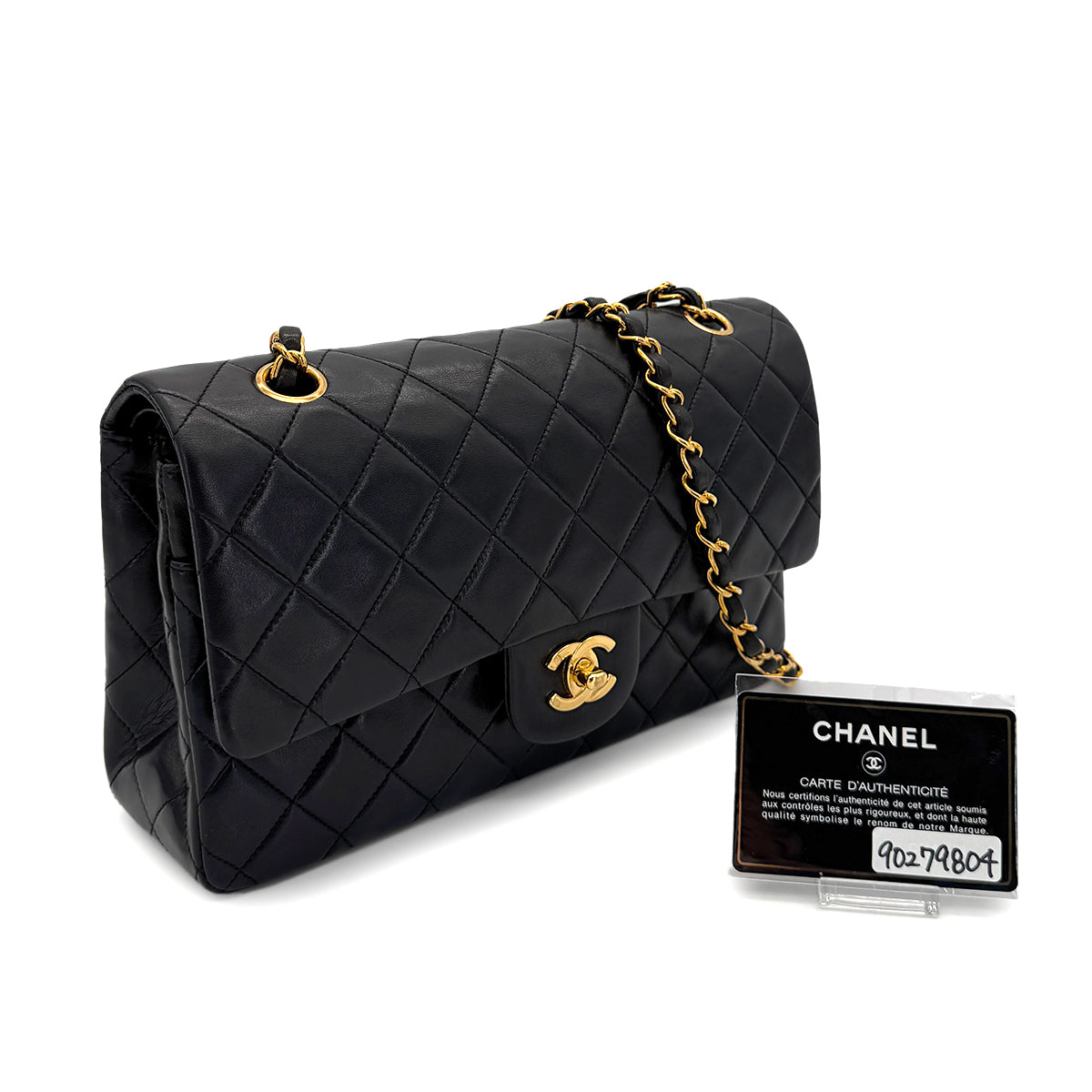 CHANEL VINTAGE CLASSIC FLAP MEDIUM CHAIN SHOULDER BAG BLACK LAMB SKIN 90279804