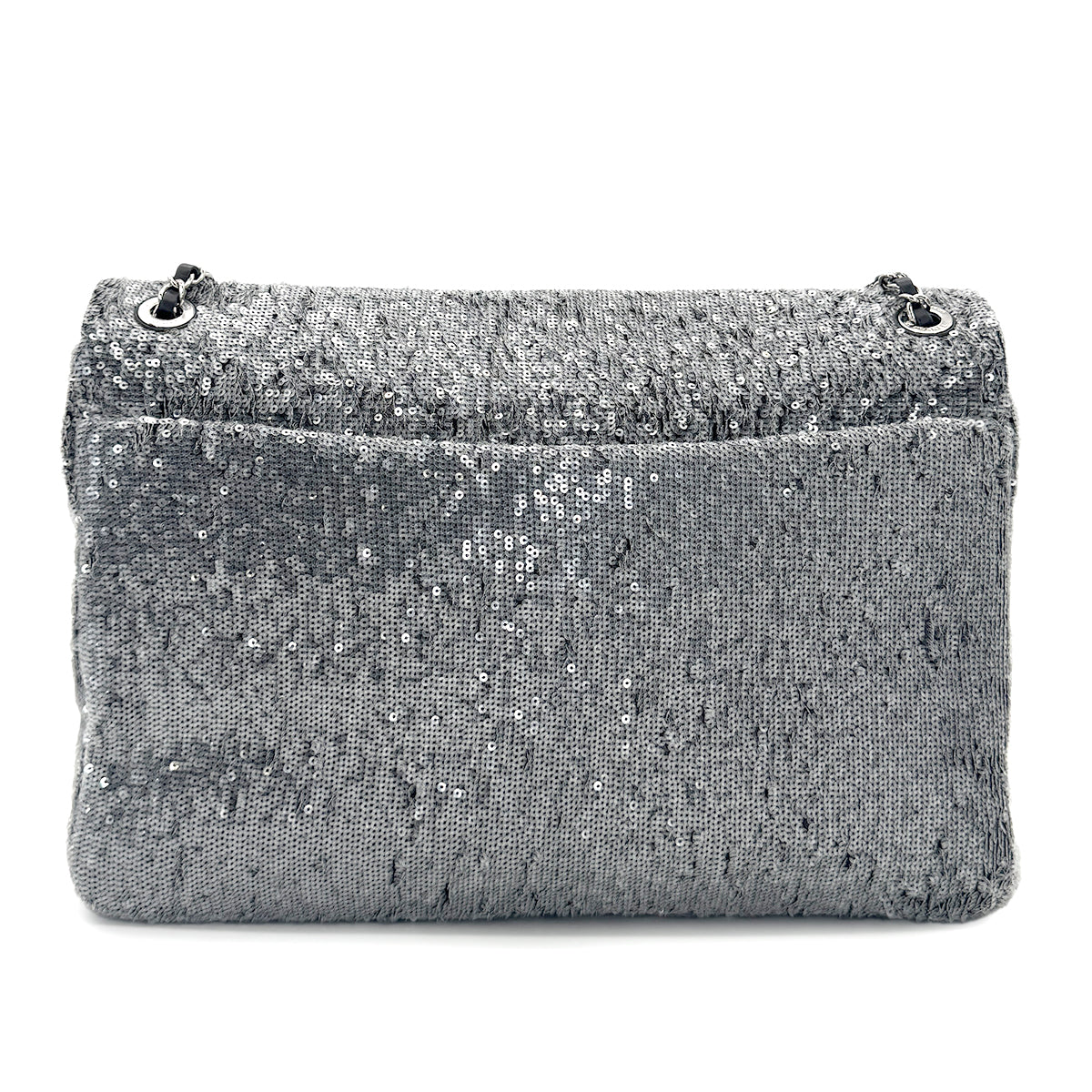 CHANEL CHAIN SHOULDER BAG SILVER SEQUINS LEATHER 90279806
