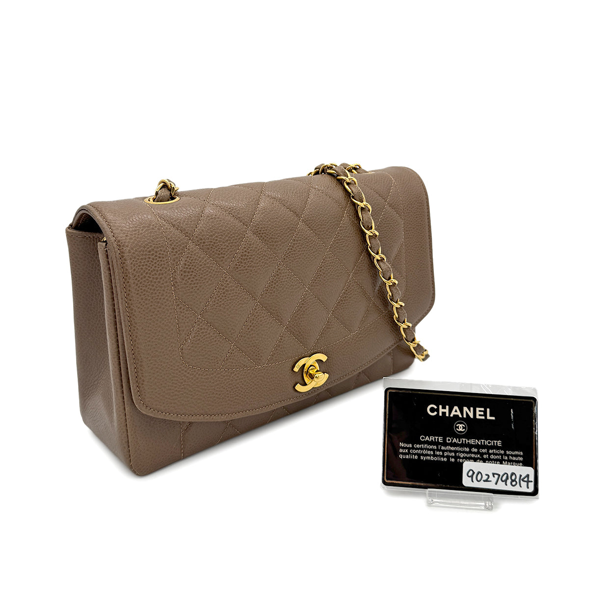 CHANEL VINTAGE DIANA MEDIUM CHAIN SHOULDER BAG BROWN CAVIAR SKIN 90279814