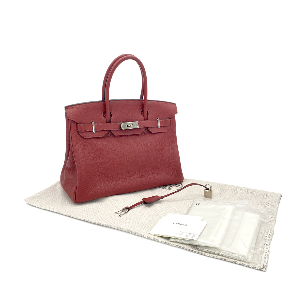 HERMES BIRKIN 30 ROUGE H TAURILLON CLEMENCE HAND BAG □J SHW 90279820