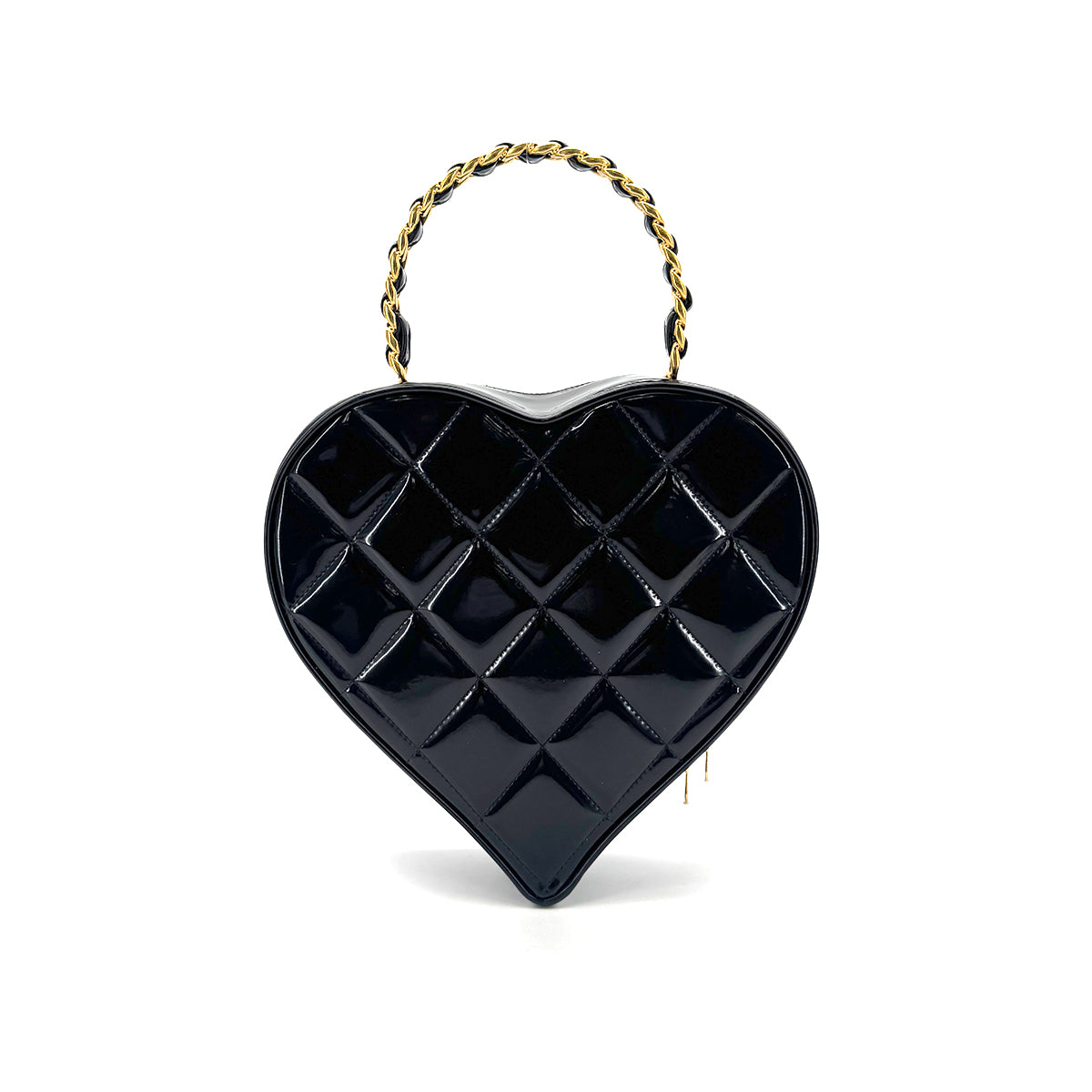 CHANEL VINTAGE MATELASSE HEART VANITY HAND BAG BLACK ENAMEL 90279823