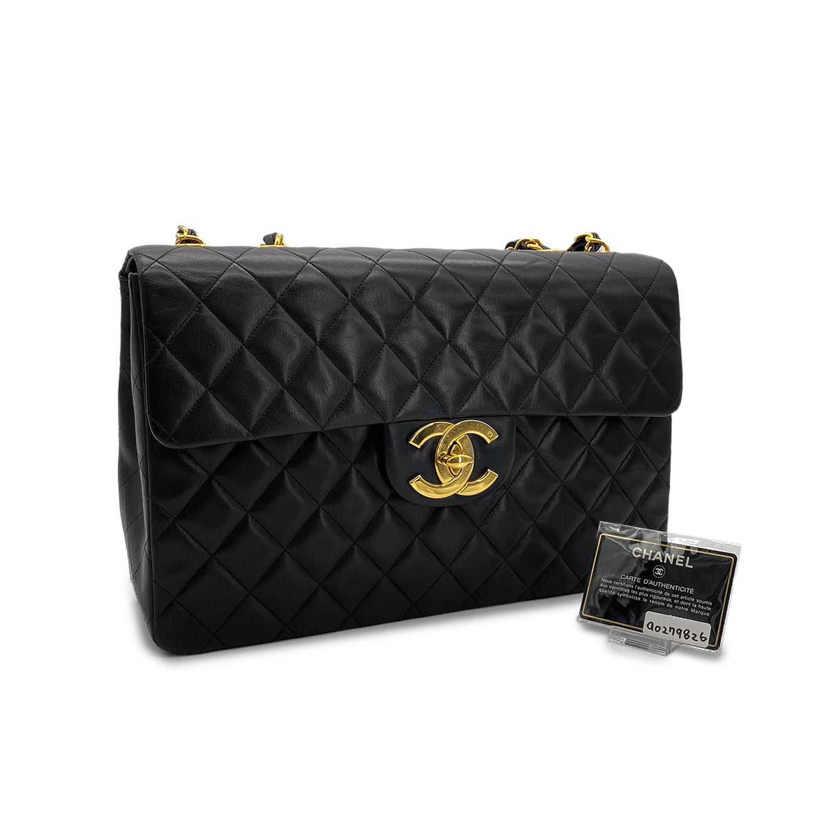 CHANEL VINTAGE MAXI MATELASSE 34 CHAIN SHOULDER BAG BLACK LAMB SKIN 90279826