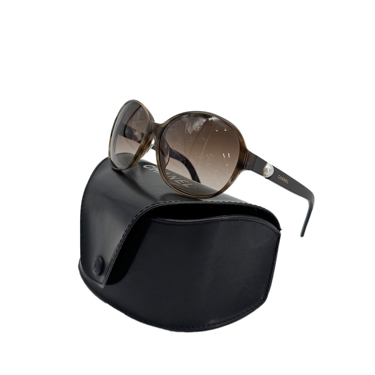 CHANEL VINTAGE SUNGLASSES LOGO FAUX PEARL BROWN EYEWEAR 90279931