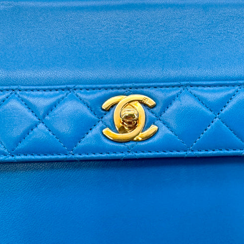 CHANEL VINTAGE MATELASSE CHAIN SHOULDER BAG BLUE LAMB SKIN 90279944