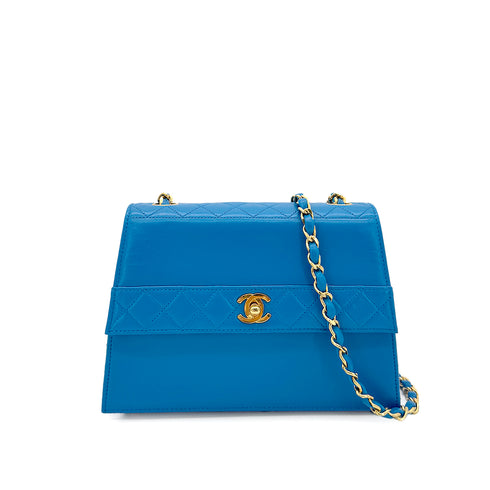 CHANEL VINTAGE MATELASSE CHAIN SHOULDER BAG BLUE LAMB SKIN 90279944