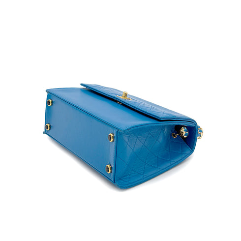 CHANEL VINTAGE MATELASSE CHAIN SHOULDER BAG BLUE LAMB SKIN 90279944