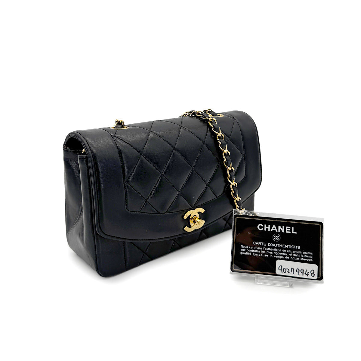 CHANEL VINTAGE DIANA SMALL CHAIN SHOULDER BAG BLACK LAMB SKIN 90279948