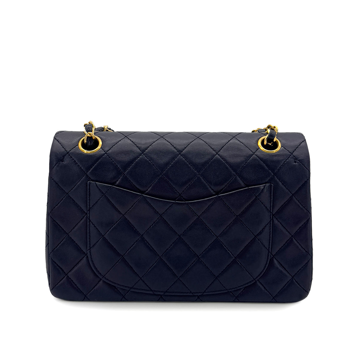 CHANEL VINTAGE CLASSIC FLAP SMALL CHAIN SHOULDER BAG NAVY LAMB SKIN 90280280