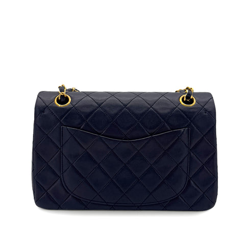 CHANEL VINTAGE CLASSIC FLAP SMALL CHAIN SHOULDER BAG NAVY LAMB SKIN 90280280 - PURPOSE