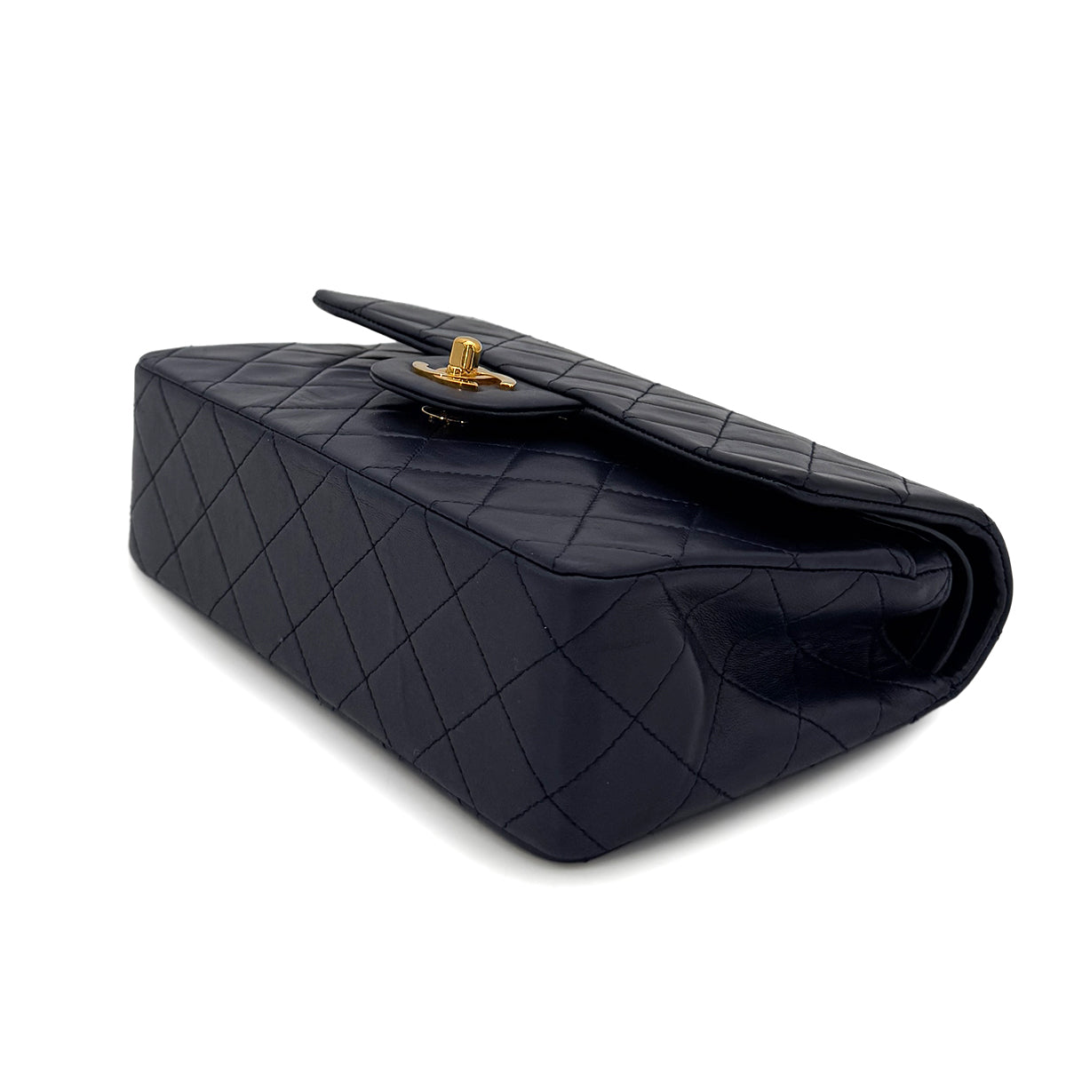 CHANEL VINTAGE CLASSIC FLAP SMALL CHAIN SHOULDER BAG NAVY LAMB SKIN 90280280