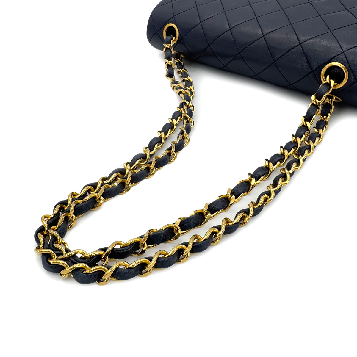 CHANEL VINTAGE CLASSIC FLAP SMALL CHAIN SHOULDER BAG NAVY LAMB SKIN 90280280