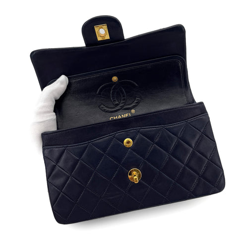 CHANEL VINTAGE CLASSIC FLAP SMALL CHAIN SHOULDER BAG NAVY LAMB SKIN 90280280 - PURPOSE