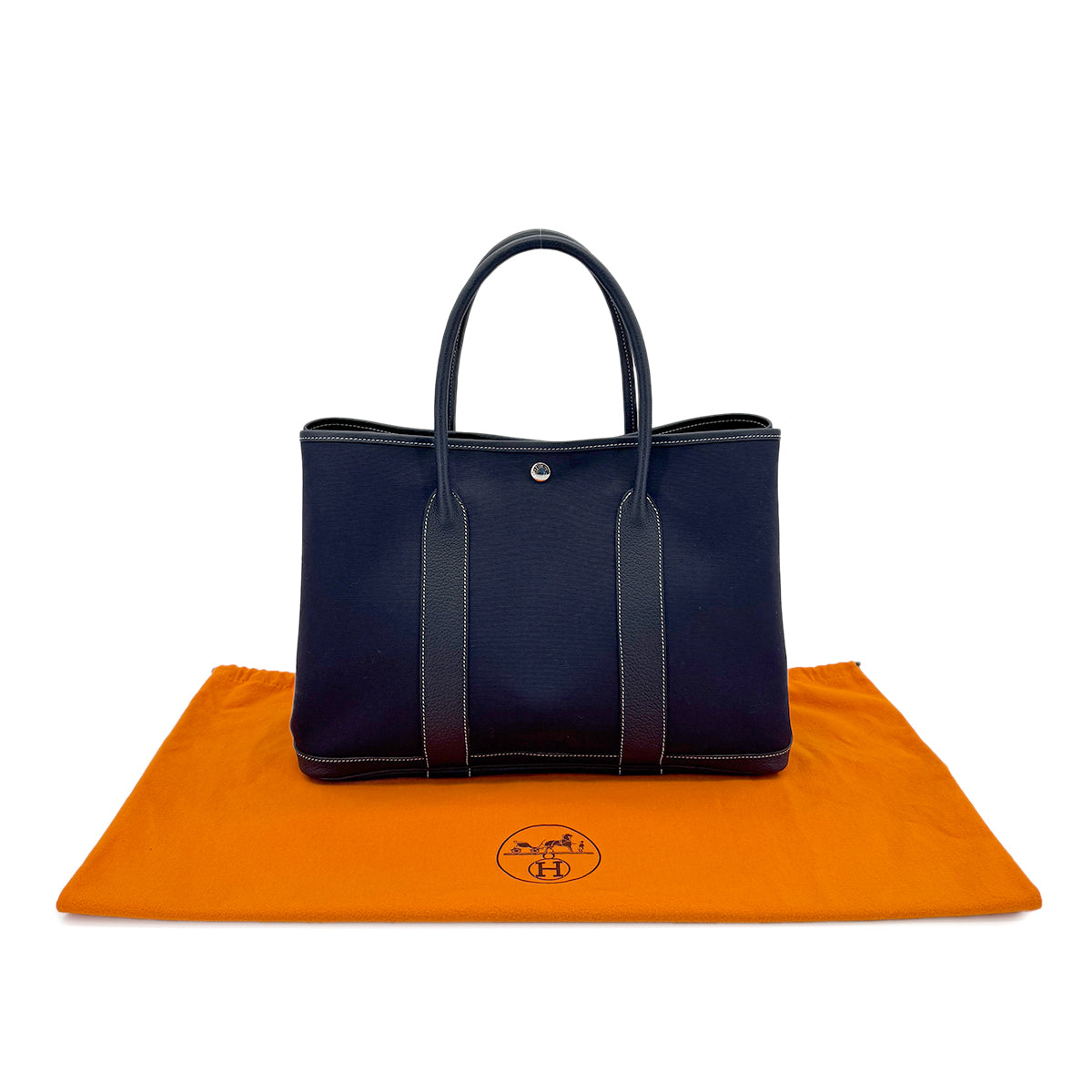 HERMES GARDEN PARTY PM BLUE INDIGO TOILE OFFICIER NEGONDA HAND BAG □I 90280287