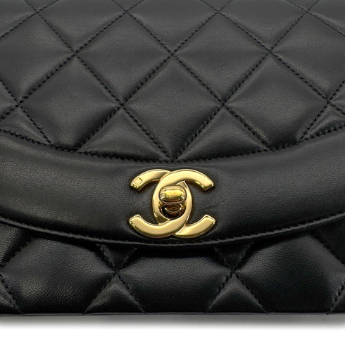 CHANEL VINTAGE DIANA SMALL CHAIN SHOULDER BAG BLACK LAMB SKIN 90280288 - PURPOSE