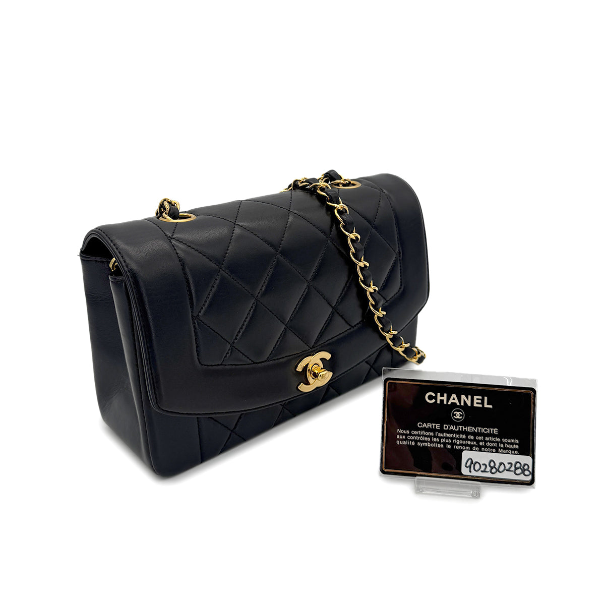 CHANEL VINTAGE DIANA SMALL CHAIN SHOULDER BAG BLACK LAMB SKIN 90280288